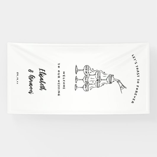 Whimsical Retro Doodle Art | Bruiloft Welkom Spandoek (Horizontaal)