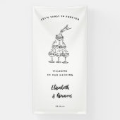 Whimsical Retro Doodle Art | Bruiloft Welkom Spandoek (Verticaal)