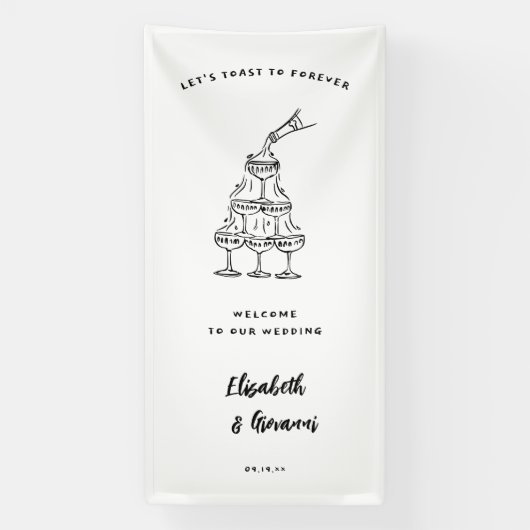 Whimsical Retro Doodle Art | Bruiloft Welkom Spandoek (Verticaal)
