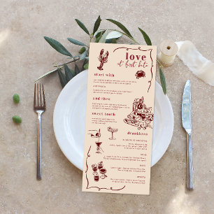 Whimsical Retro Doodle Art Huwelijksmenu Menu