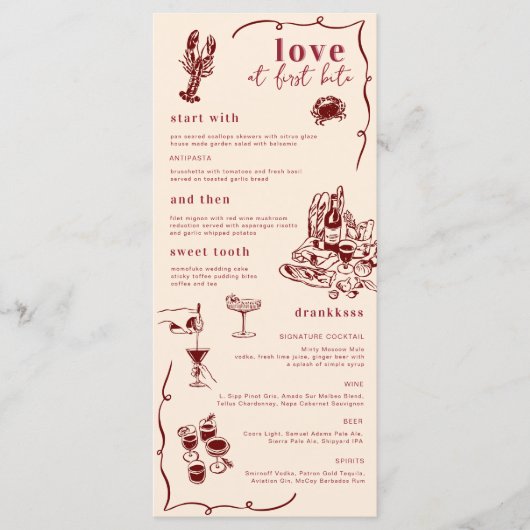 Whimsical Retro Doodle Art | Huwelijksmenu Menu (Voorkant)