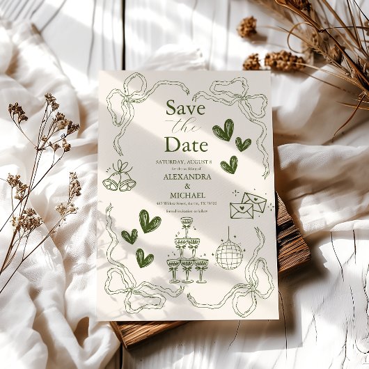 Whimsical Retro Doodle Art Trouwdag Save The Date