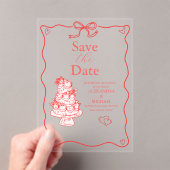 Whimsical Retro Doodle Art Wedding Acryl Uitnodigingen (Insitu (Draagbaar))