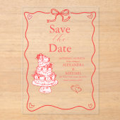 Whimsical Retro Doodle Art Wedding Acryl Uitnodigingen (Voorkant)