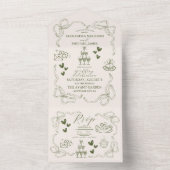 Whimsical Retro Doodle Art Wedding All In One Uitnodiging (Binnen)
