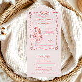 Whimsical Retro Doodle Art Wedding All In One Uitnodiging