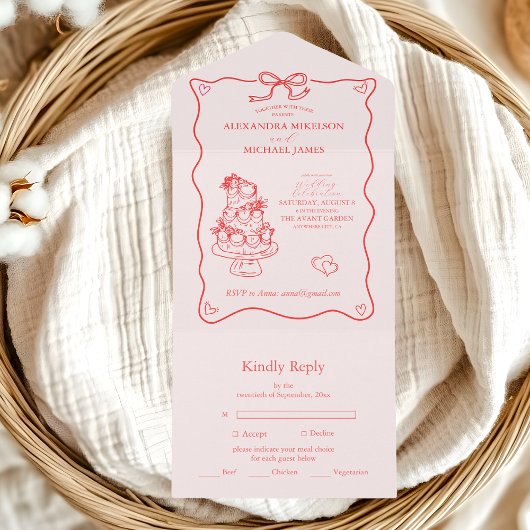 Whimsical Retro Doodle Art Wedding All In One Uitnodiging