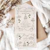 Whimsical Retro Doodle Art Wedding All In One Uitnodiging