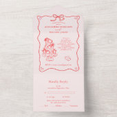Whimsical Retro Doodle Art Wedding All In One Uitnodiging (Binnen)