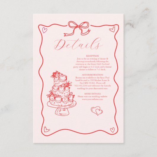 Whimsical Retro Doodle Art Wedding Informatiekaartje (Voorkant)