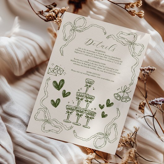 Whimsical Retro Doodle Art Wedding Informatiekaartje