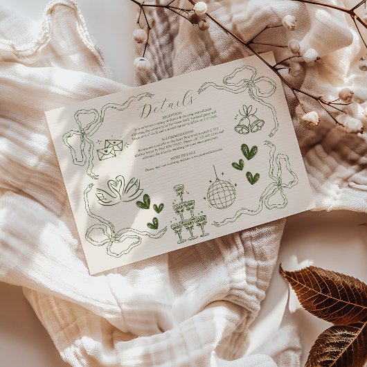 Whimsical Retro Doodle Art Wedding Informatiekaartje