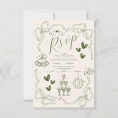 Whimsical Retro Doodle Art Wedding RSVP Kaartje (Voorkant)