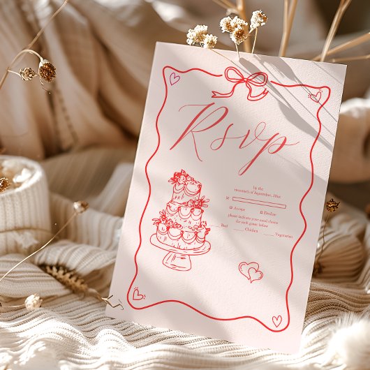 Whimsical Retro Doodle Art Wedding RSVP Kaartje