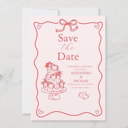 Whimsical Retro Doodle Art Wedding Save The Date (Voorkant)