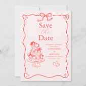 Whimsical Retro Doodle Kunst Trouwdag Save The Date (Voorkant)