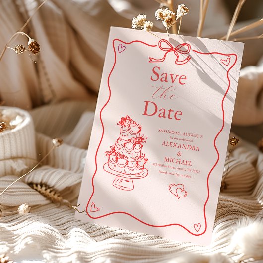 Whimsical Retro Doodle Kunst Trouwdag Save The Date
