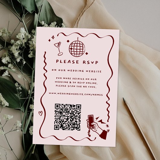 Whimsical Retro Doodle | QR-code trouwwebsite Informatiekaartje