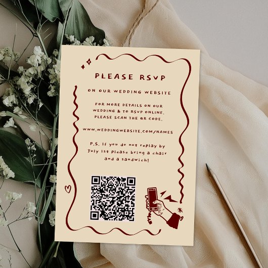 Whimsical Retro Doodle | QR-code trouwwebsite RSVP Kaartje