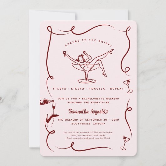 Whimsical Retro Doodle | Vrijgezellenweekend Kaart (Voorkant)