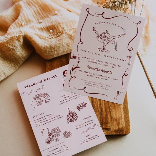 Whimsical Retro Doodle | Vrijgezellenweekend Kaart