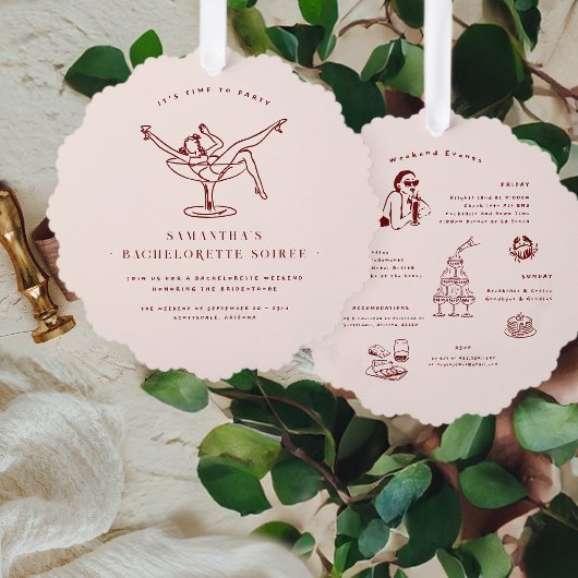 Whimsical Retro Doodle | Vrijgezellenweekend Ornament Kaart