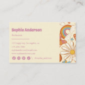 Whimsical Retro Floral – 70s-geïnspireerde Paarse Visitekaartje (Achterkant)