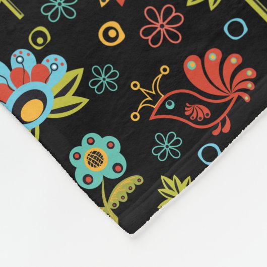 Whimsical Retro Flowers en Birds Fleece Deken (Hoek)
