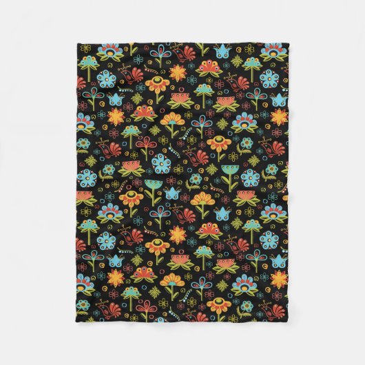 Whimsical Retro Flowers en Birds Fleece Deken (Voorkant)