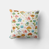 Whimsical Retro Flowers en Birds Kussen (Voorkant)