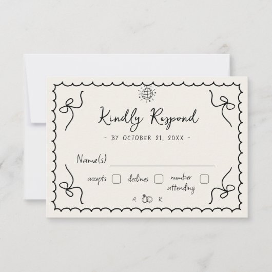 Whimsical Retro Franse bruiloft Hand getrokken Mon RSVP Kaartje (Voorkant)