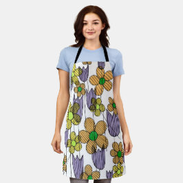 Whimsical Retro Geometrische Bloemen Paarse Tulpen Schort