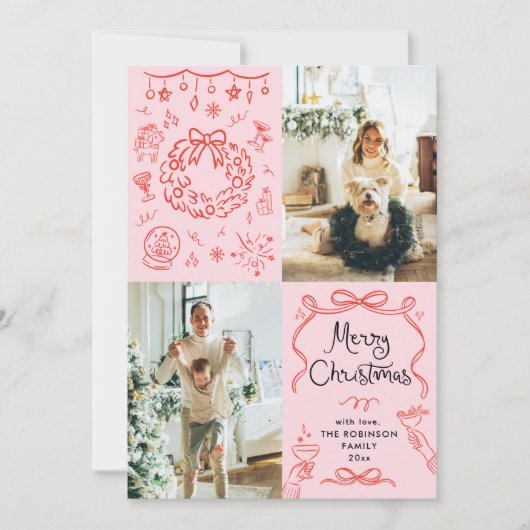 Whimsical Retro Hand getekend Merry Christmas 2 Fo Feestdagenkaart (Voorkant)