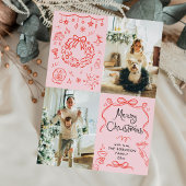 Whimsical Retro Hand getekend Merry Christmas 2 Fo Feestdagenkaart