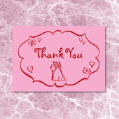 Whimsical Retro Hand getekend Roze Rode bruiloft Bedankkaart