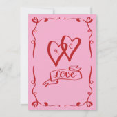 Whimsical Retro Hand getekend Roze Rode bruiloft Kaart (Achterkant)