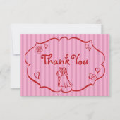 Whimsical Retro Hand getekend Roze Rode Streep Wed Bedankkaart (Voorkant)