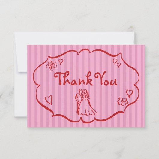 Whimsical Retro Hand getekend Roze Rode Streep Wed Bedankkaart (Voorkant)