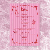 Whimsical Retro Hand getekend Roze Rode Streep Wed Informatiekaartje