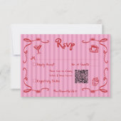 Whimsical Retro Hand getekend Roze Rode Streep Wed RSVP Kaartje (Voorkant)