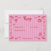 Whimsical Retro Hand getekend Roze Rode Wedding St RSVP Kaartje (Voorkant)
