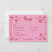 Whimsical Retro Hand getekend Roze Rode Wedding St RSVP Kaartje (Voorkant)
