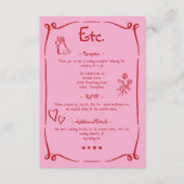 Whimsical Retro Hand getekend Roze Rood bruiloft D Informatiekaartje (Voorkant)