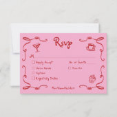 Whimsical Retro Hand getekend Roze Rood Trouwdiner RSVP Kaartje (Voorkant)
