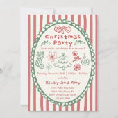 Whimsical Retro Hand Getekende Rode Kerstfeest Kaart (Voorkant)
