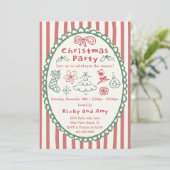 Whimsical Retro Hand Getekende Rode Kerstfeest Kaart (Staand voorkant)