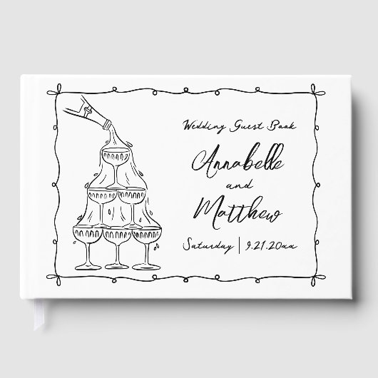 Whimsical Retro Hand getrokken bruiloft Gastenboek (Voorkant)