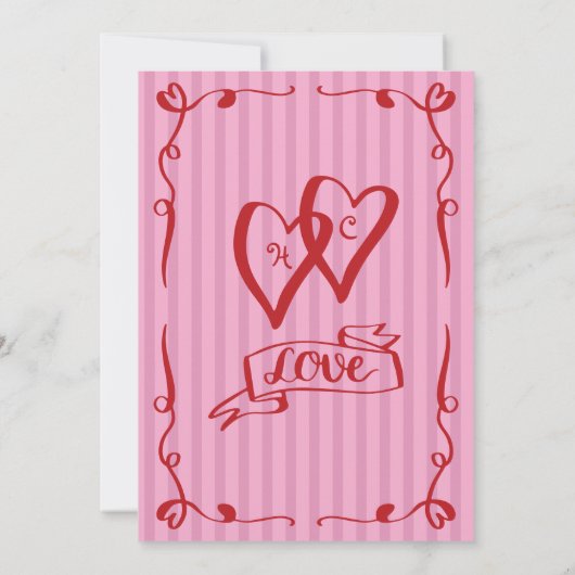 Whimsical Retro Hand getrokken Stripe Roze Rode br Kaart (Achterkant)