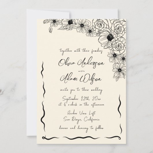 Whimsical Retro Handschrift Quirky Bloemen Bruilof Kaart (Voorkant)