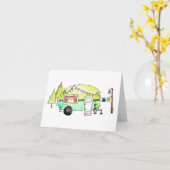 Whimsical Retro Happy Camper Kaart (Gele Bloem)